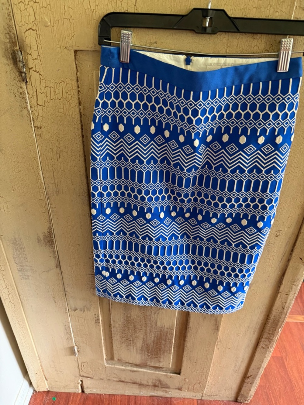 Boden Blue and White Geometric Pencil Skirt